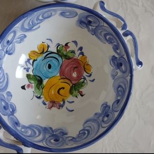 Hand painted floral blue trim jewelry bowl trinket Portugal